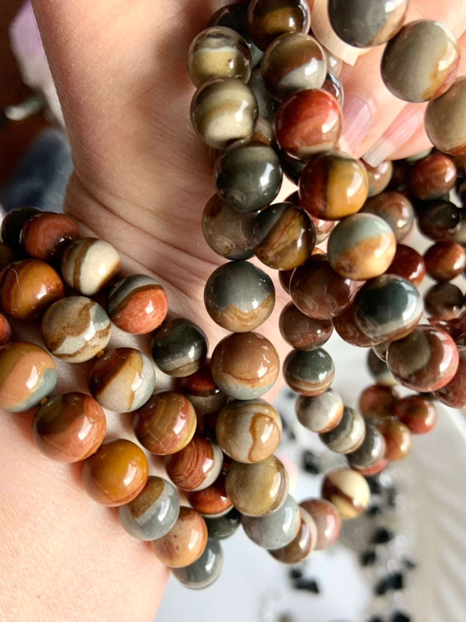 Polychrome Jasper bracelets made from colorful high quality beads with beautiful patterns
