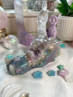 Large Aura Agate Geode Crystal Dragon