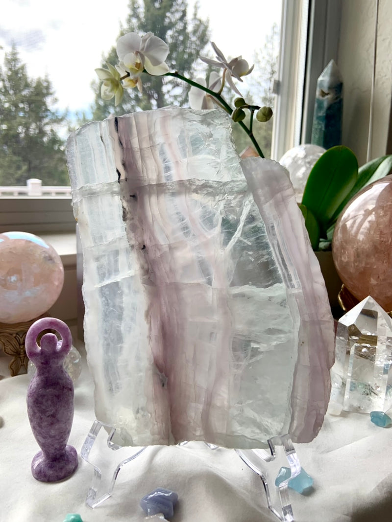 Large Yttrium Fluorite Slab with Scolecite + Graphite Inclusions