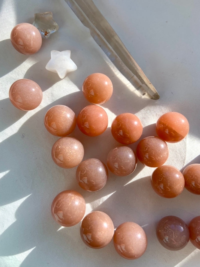 Peach Moonstone with Sunstone Mini Spheres