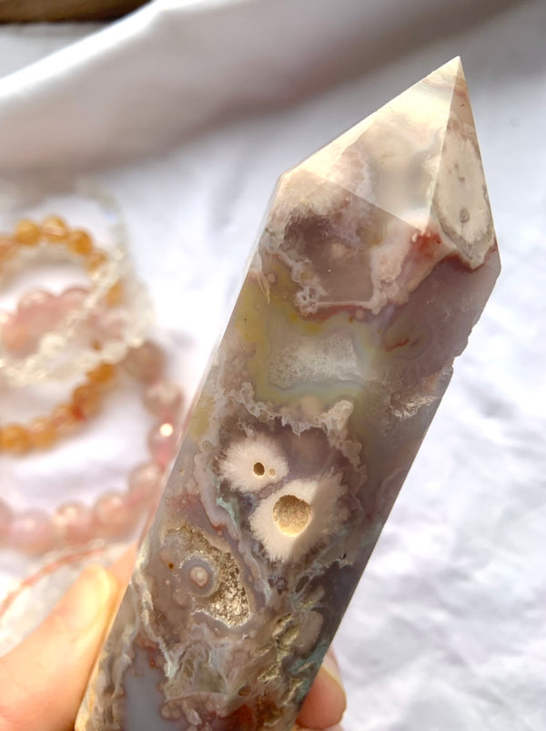 Pink Amethyst x Flower Agate Tower