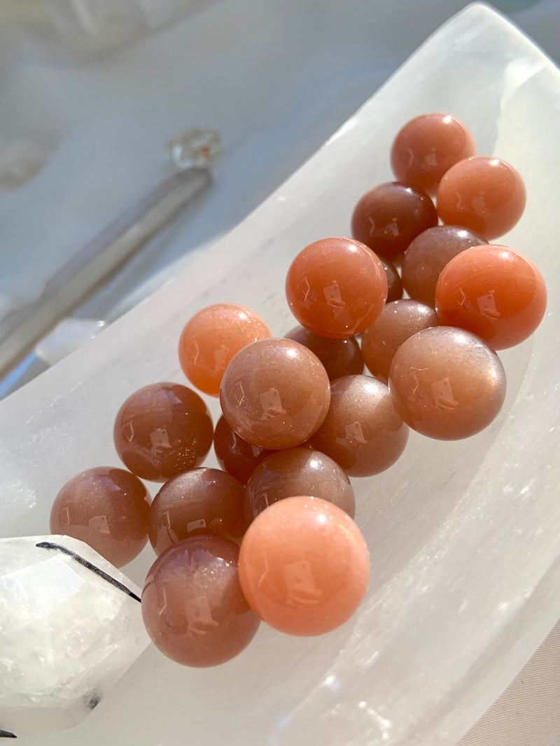 Peach Moonstone with Sunstone Mini Spheres