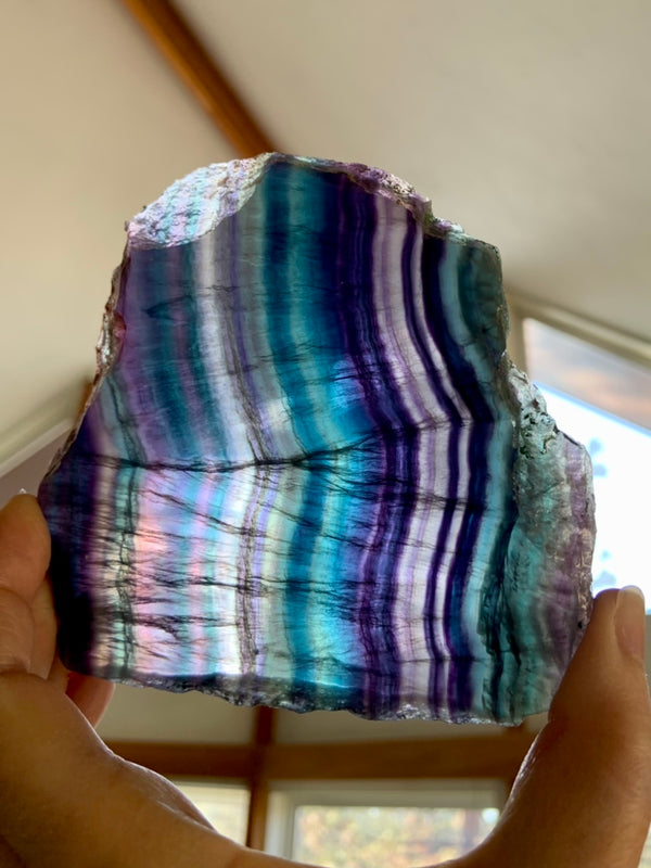 Blue, Purple, Pink + Green Banded Fluorite Slab