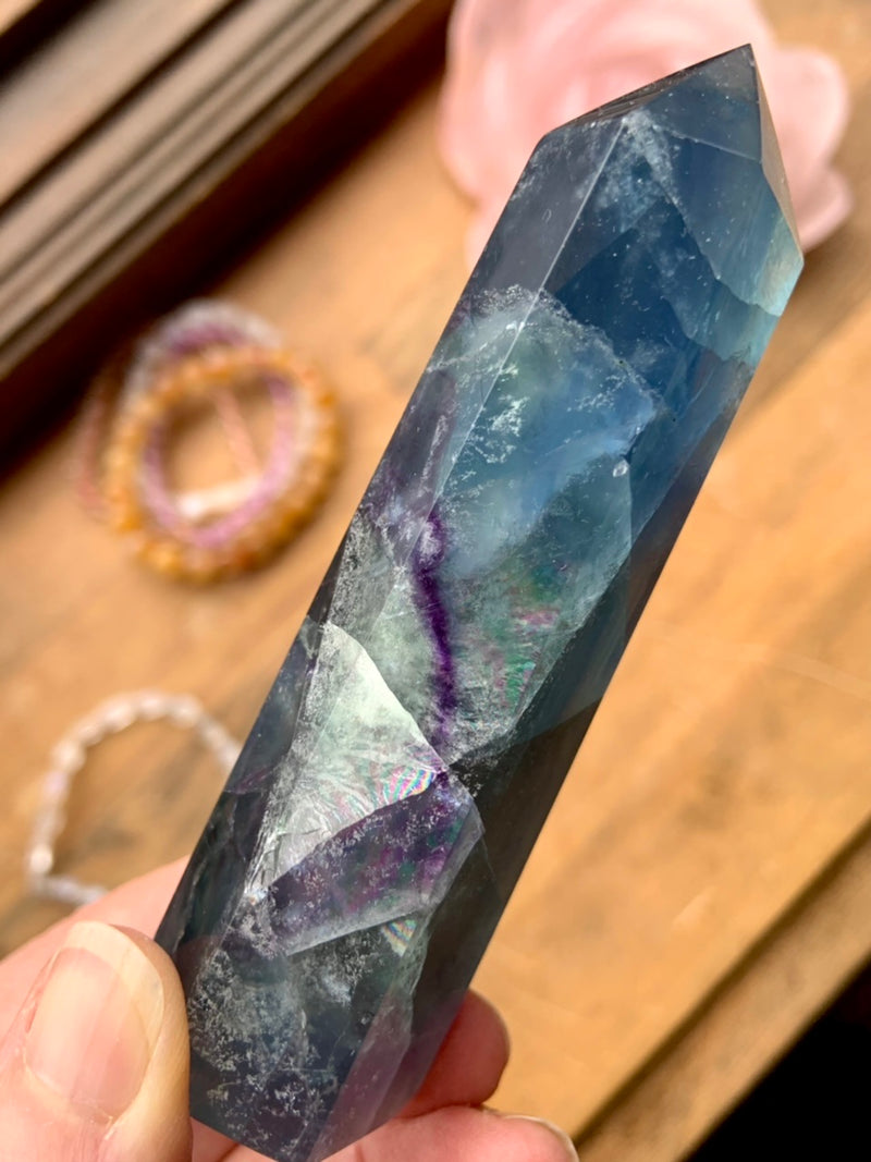 Atlantean Blue FLUORITE TOWER filled with Rainbows