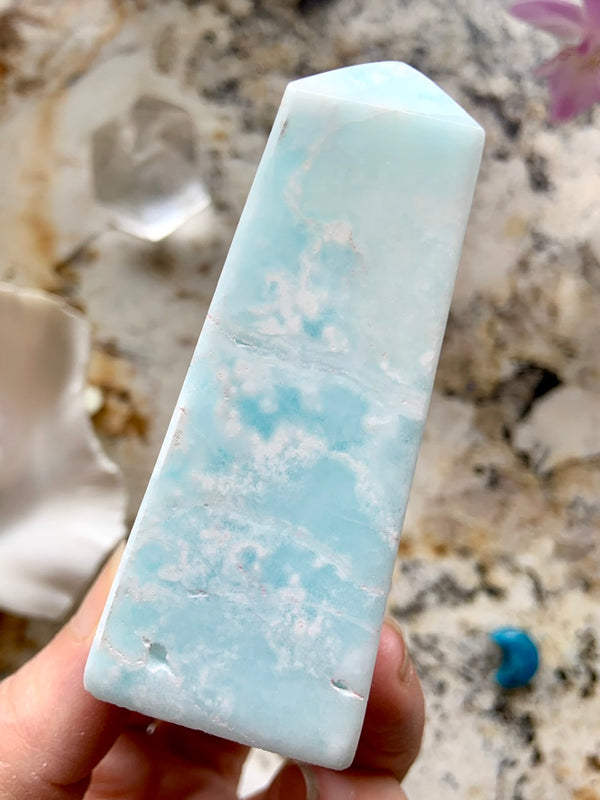 Dreamy Blue Caribbean Calcite Tower with Pink Aragonite