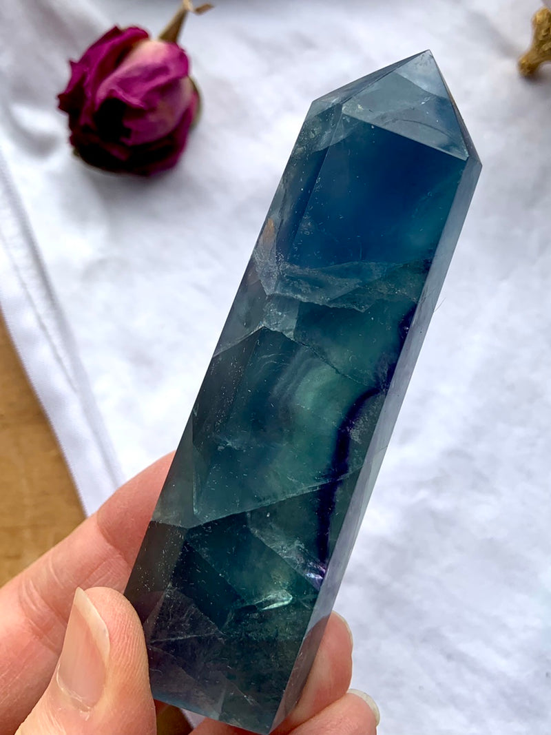 Atlantean Blue FLUORITE TOWER filled with Rainbows