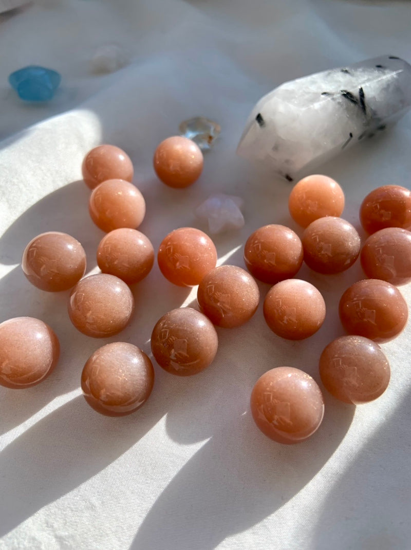 Peach Moonstone with Sunstone Mini Spheres