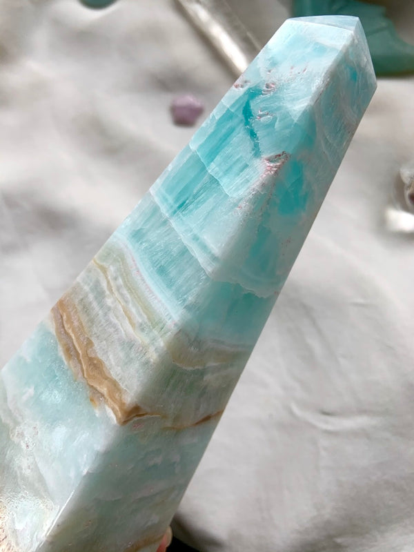 Blue Sunburst Caribbean Calcite Tower, Blue Aragonite Tower