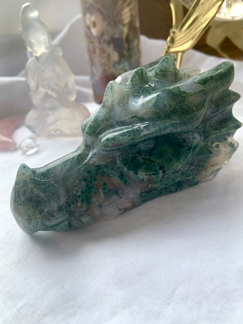 Moss Agate Dragon with Druzy