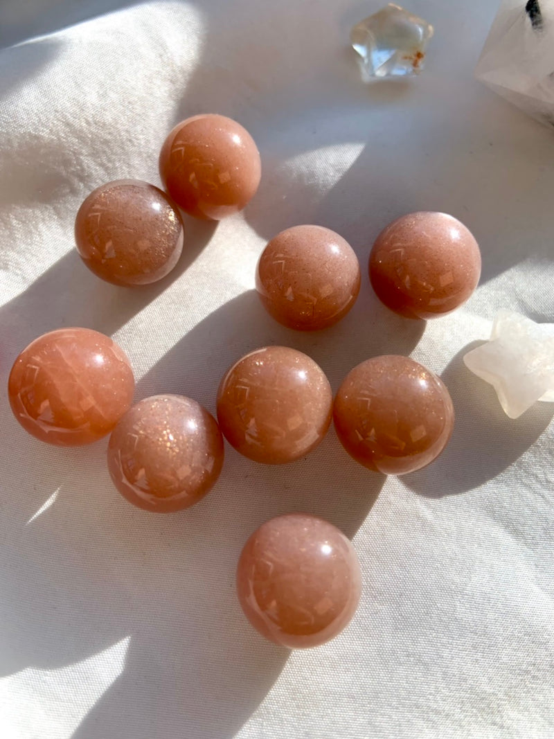 Peach Moonstone with Sunstone Mini Spheres