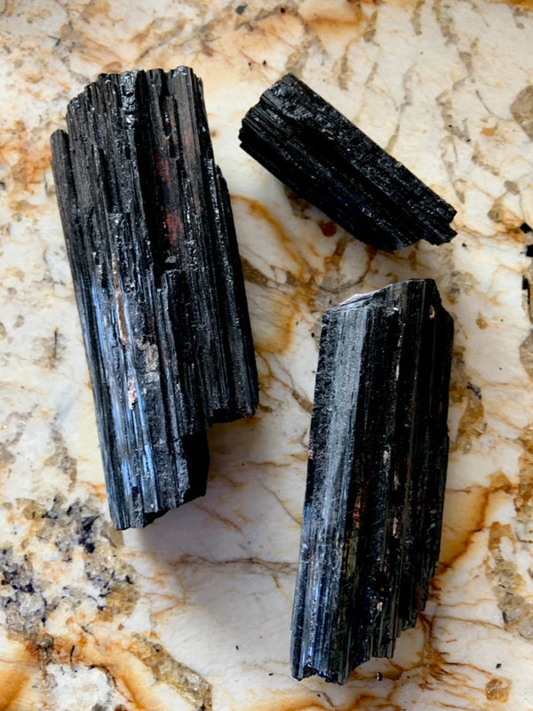 Raw Black Tourmaline Chunks with Mica Inclusions