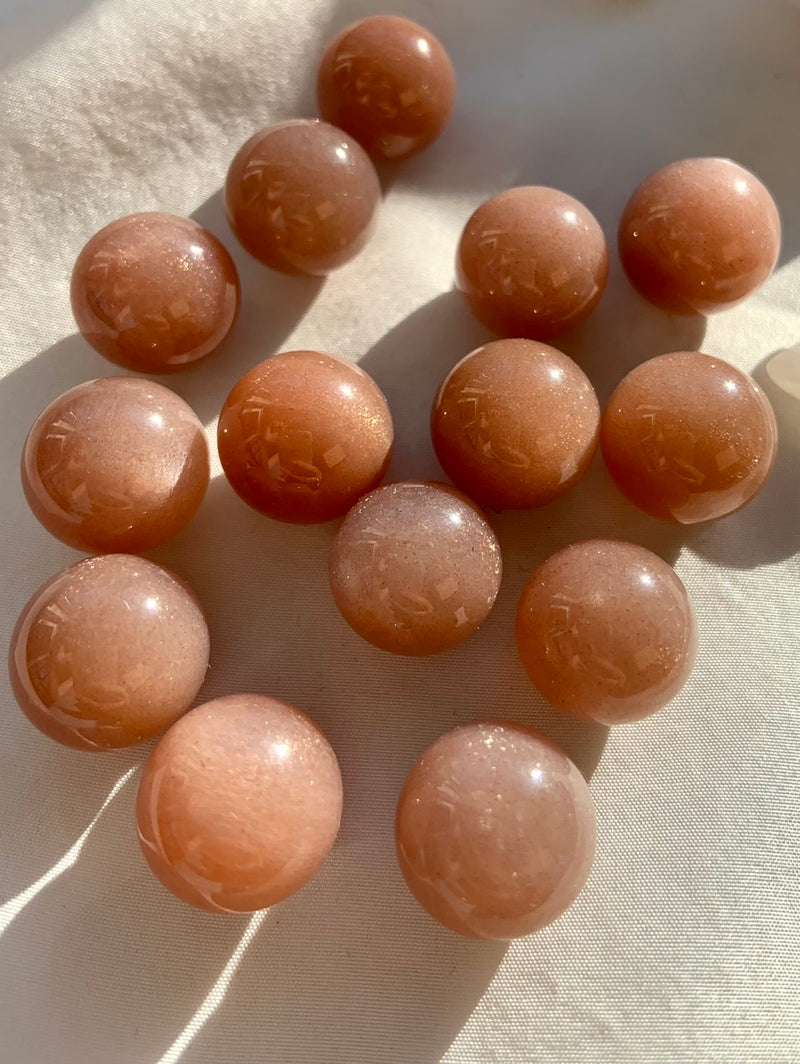 Peach Moonstone with Sunstone Mini Spheres