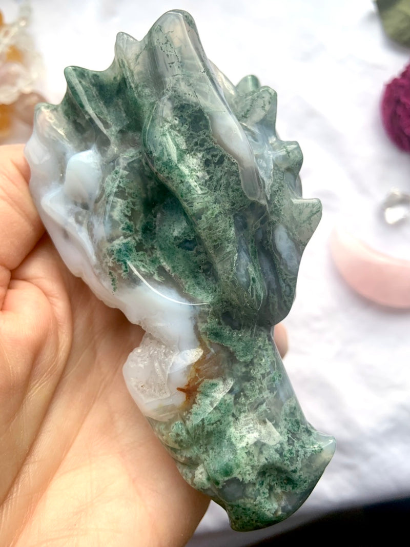 Moss Agate Dragon with Druzy