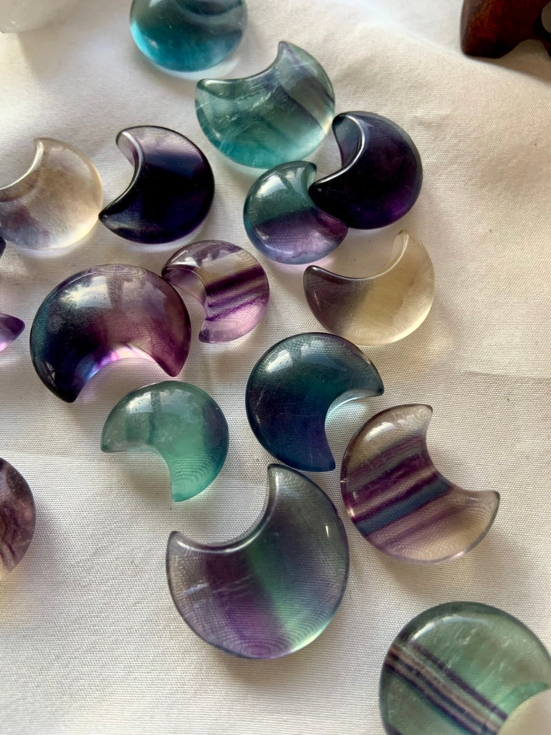 Mini Rainbow Fluorite Moons