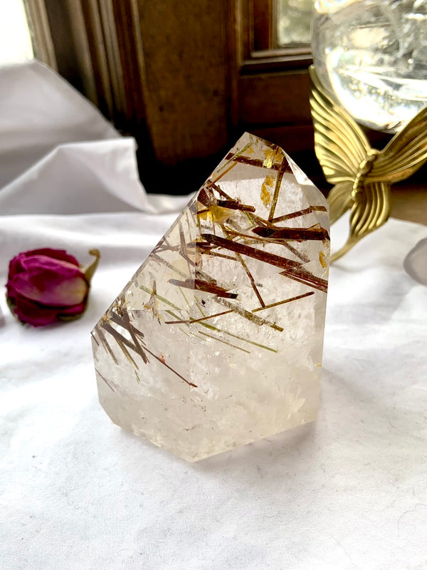 Red Rutile in Quartz Crystal Specimen