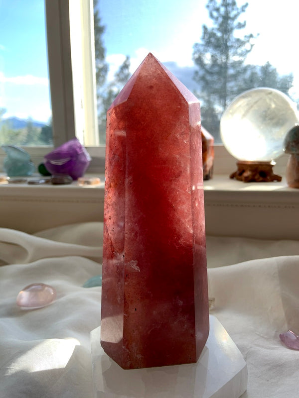 Big + Sparkly Strawberry Quartz Tower