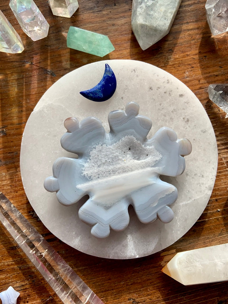 Blue Druzy Agate Snowflake Carving