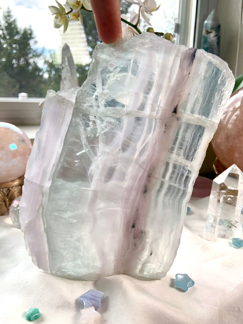 Large Yttrium Fluorite Slab with Scolecite + Graphite Inclusions