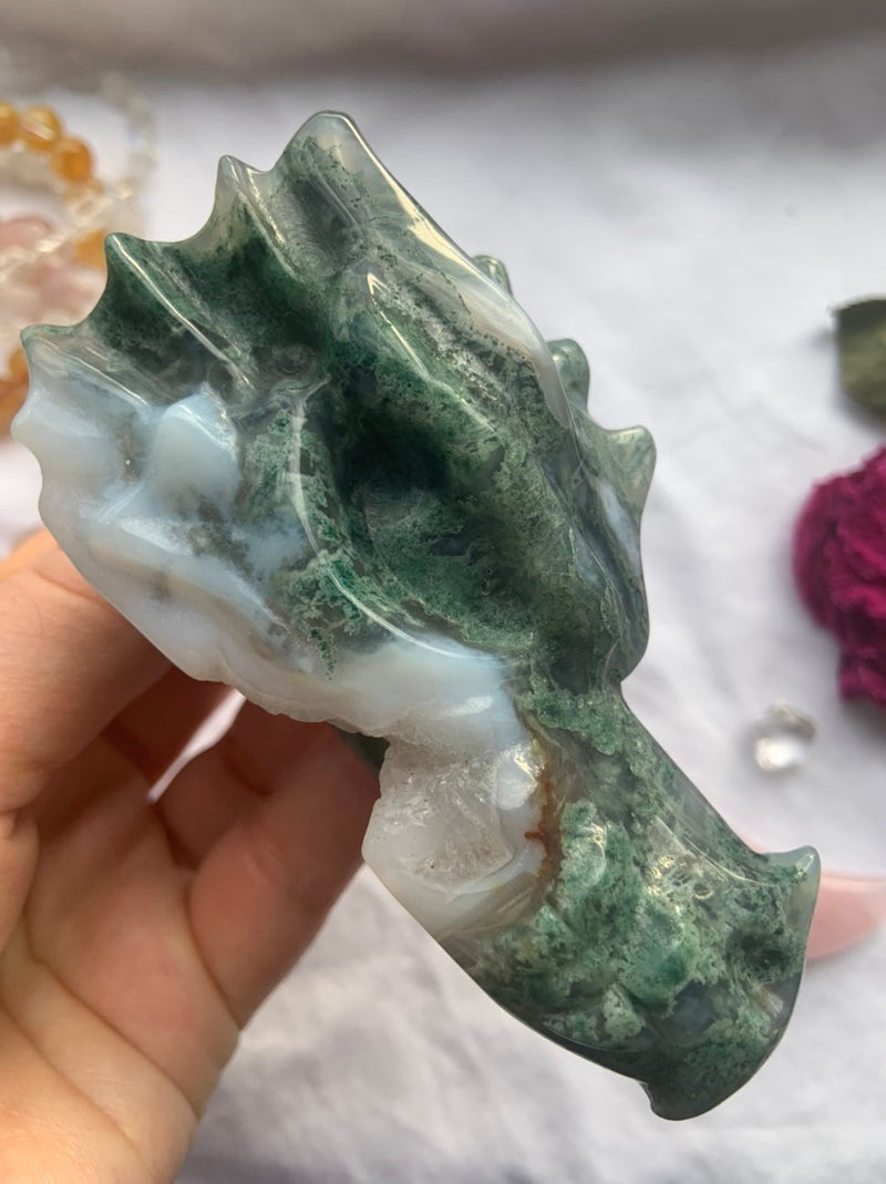 Moss Agate Dragon with Druzy