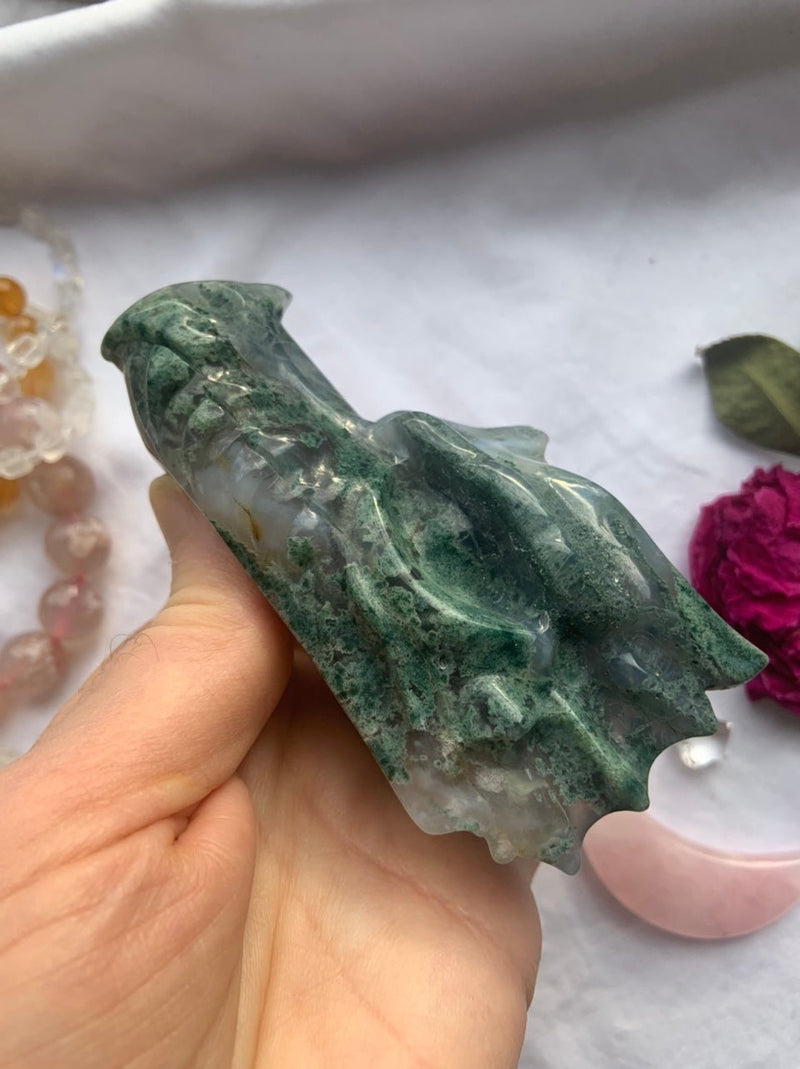 Moss Agate Dragon with Druzy