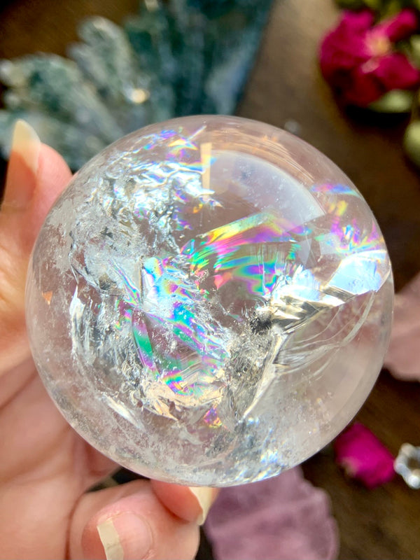 Clear Quartz Sphere Filled with Rainbows