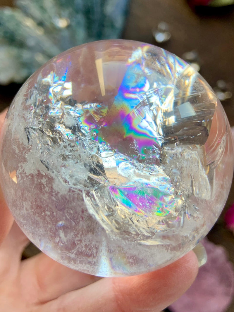 Clear Quartz Sphere Filled with Rainbows