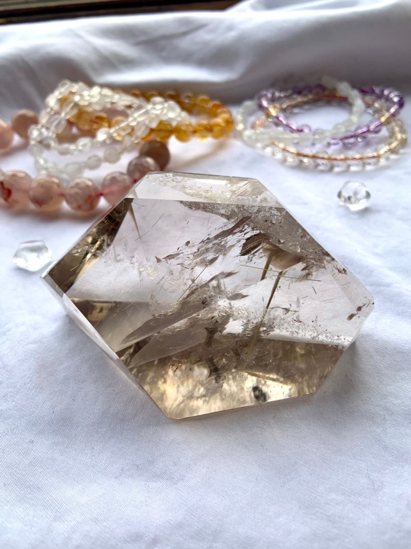 Champagne Smokey Quartz with Golden Rutile Freeform Gem