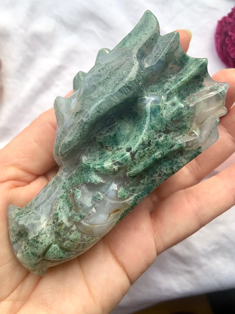 Moss Agate Dragon with Druzy