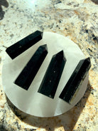 An array of black obsidian points