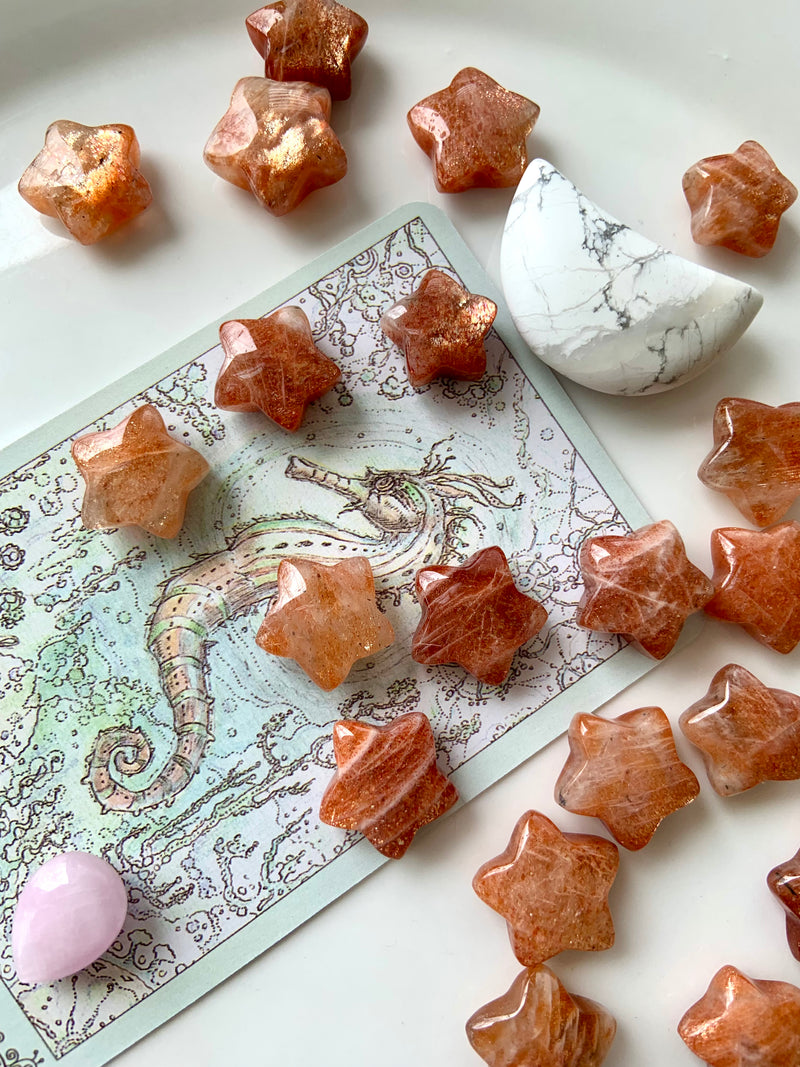 Sparkly Sunstone Moon + Star Crystals