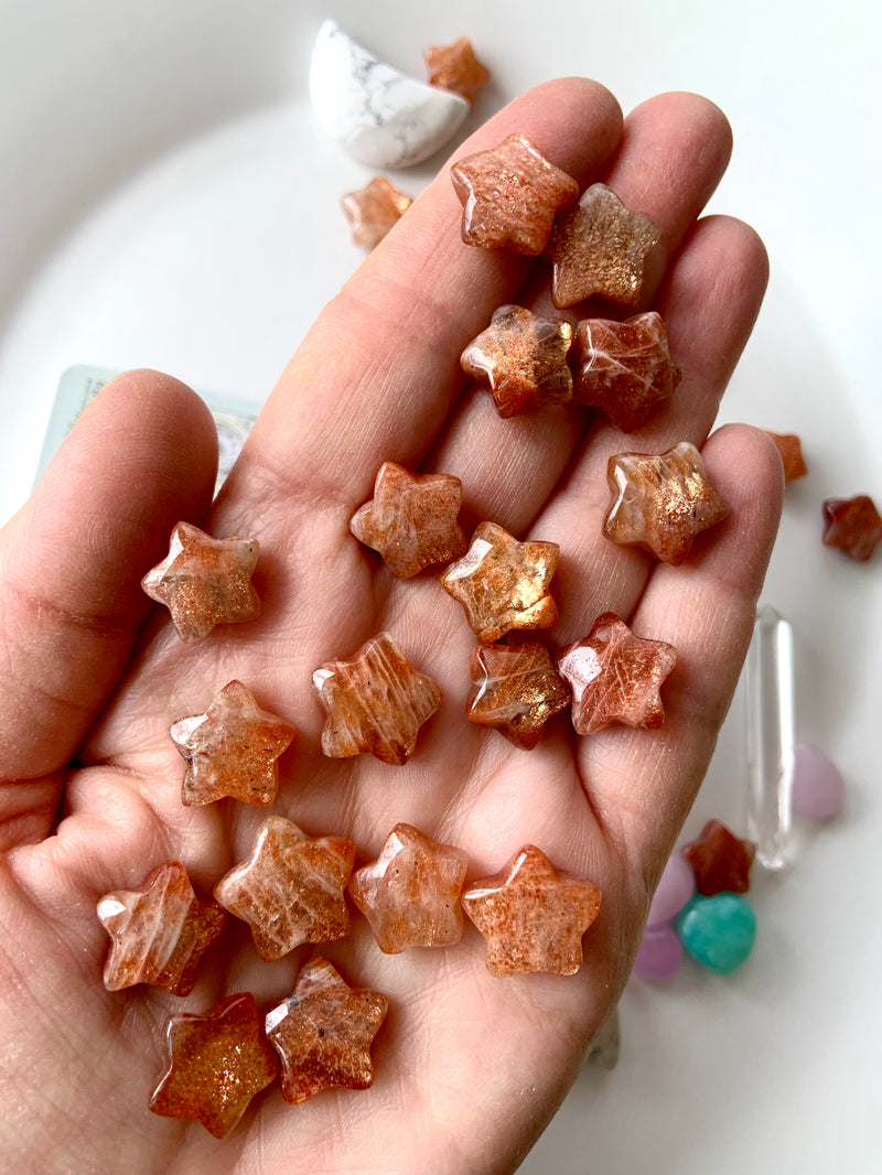 Sparkly Sunstone Moon + Star Crystals