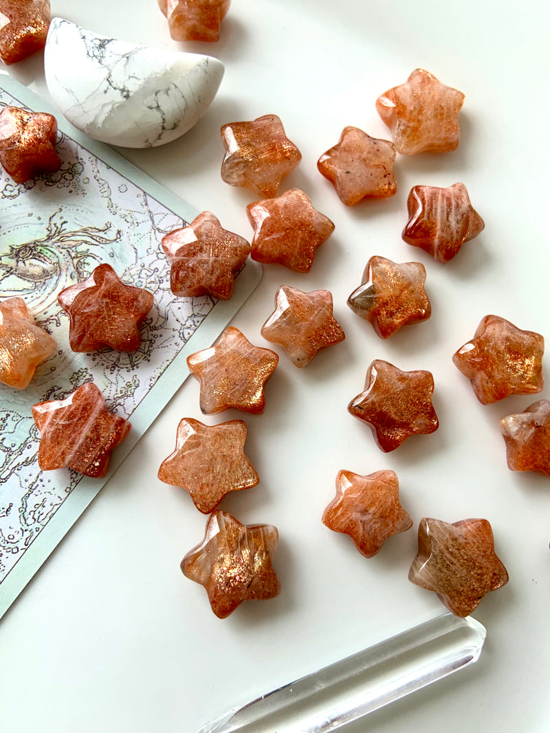 Sparkly Sunstone Moon + Star Crystals